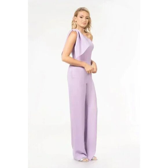 DRESS THE POPULATION Tiffany One-Shoulder Jumpsuit in Wisteria Size Medium - Picture 10 of 11